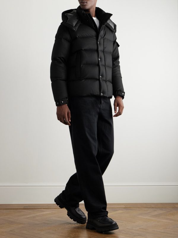 Logo-Appliquéd Quilted Wool-Flannel Hooded Down Jacket - OU