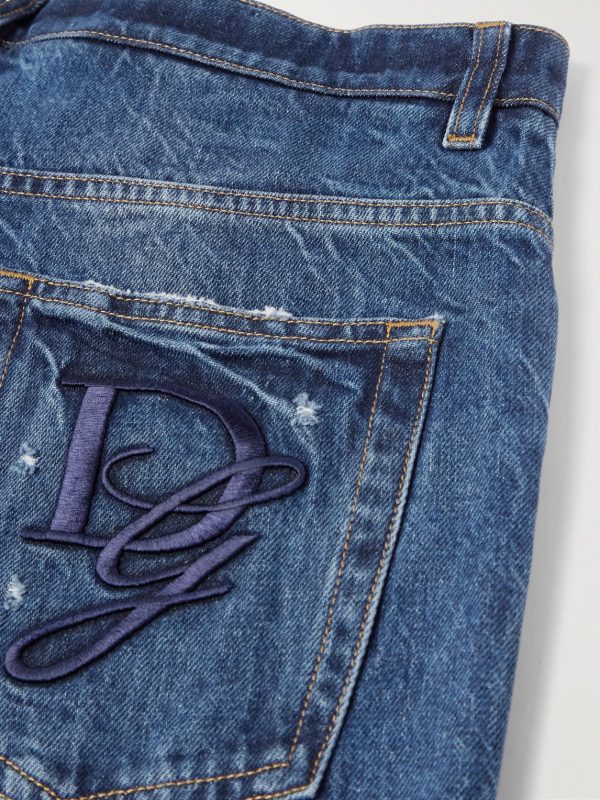 Slim-Fit Tapered Logo-Embroidered Distressed Jeans - CU Slim-Fit Tapered Logo-Embroidered Distressed Jeans - CU