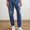Slim-Fit Tapered Logo-Embroidered Distressed Jeans - FR Slim-Fit Tapered Logo-Embroidered Distressed Jeans - FR