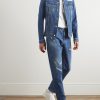 Slim-Fit Tapered Logo-Embroidered Distressed Jeans - OU Slim-Fit Tapered Logo-Embroidered Distressed Jeans - OU