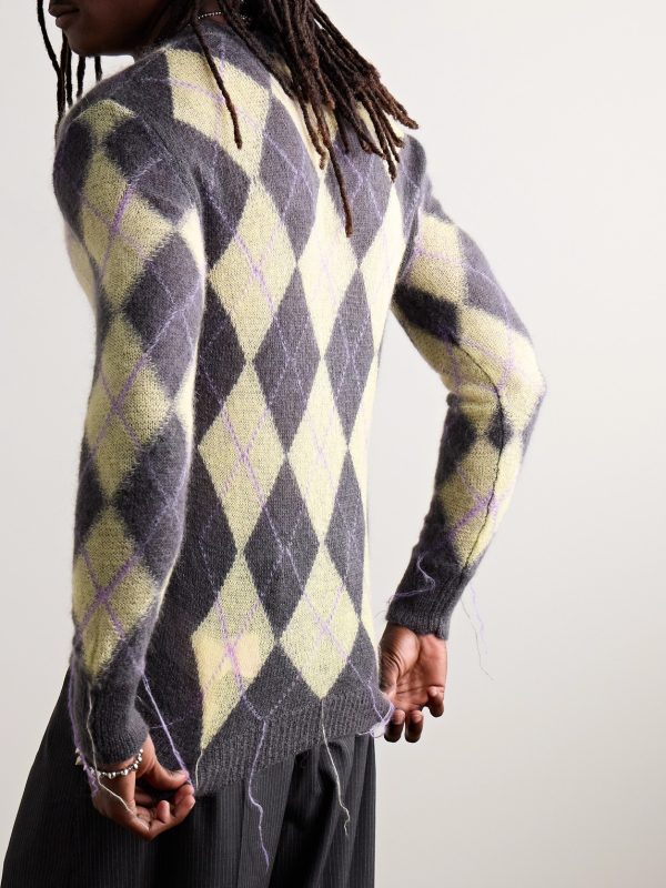 Slim-Fit Fringed Argyle Mohair-Blend Sweater - BK