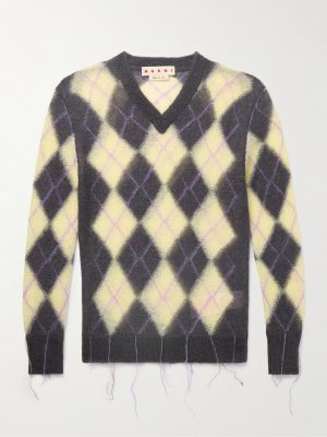 Slim-Fit Fringed Argyle Mohair-Blend Sweater Slim-Fit Fringed Argyle Mohair-Blend Sweater