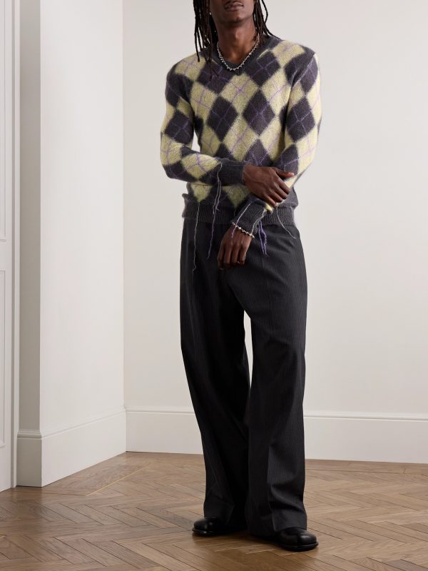 Slim-Fit Fringed Argyle Mohair-Blend Sweater - OU