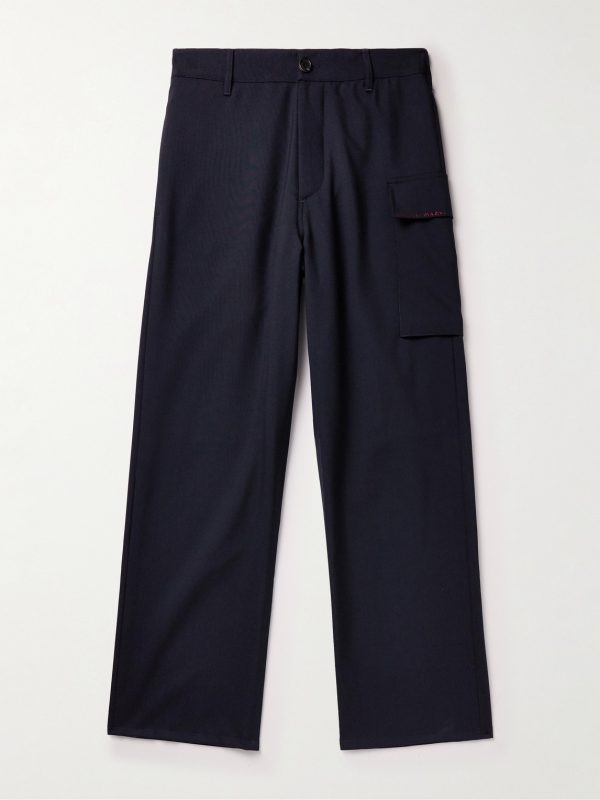 Straight-Leg Logo-Embroidered Virgin Wool Trousers