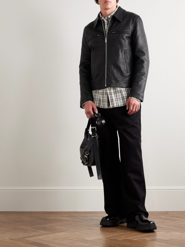 Padded Crinkled-Leather Jacket - OU Padded Crinkled-Leather Jacket - OU