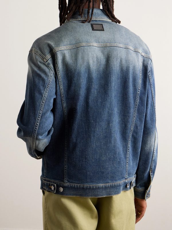 Logo-Appliquéd Washed-Denim Jacket - BK