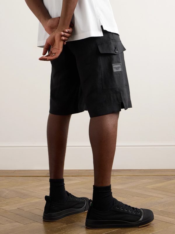 Wide-Leg Linen Cargo Shorts - BK Wide-Leg Linen Cargo Shorts - BK