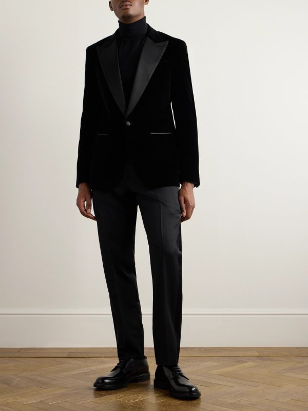 Silk-Trimmed Cotton-Blend Velvet Tuxedo Jacket - OU Silk-Trimmed Cotton-Blend Velvet Tuxedo Jacket - OU