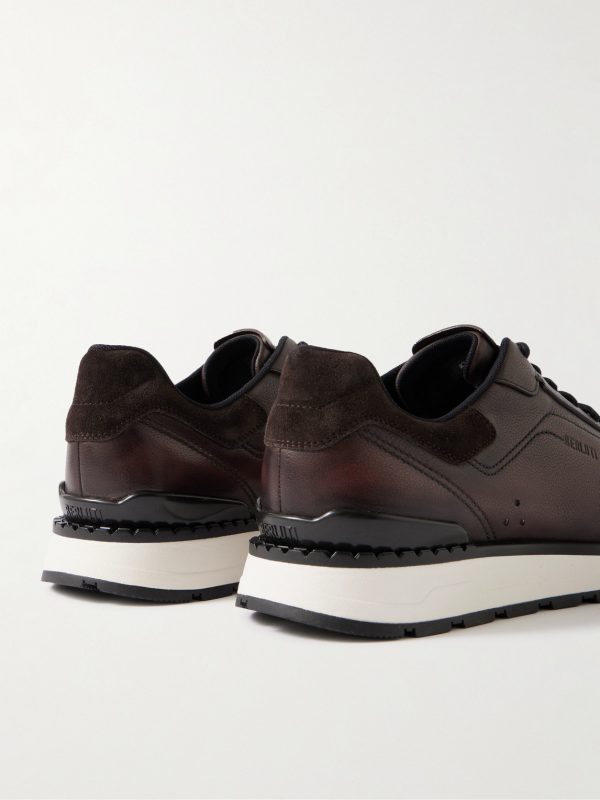Fast Track Suede-Trimmed Full-Grain Venezia Softy Leather Sneakers - BK