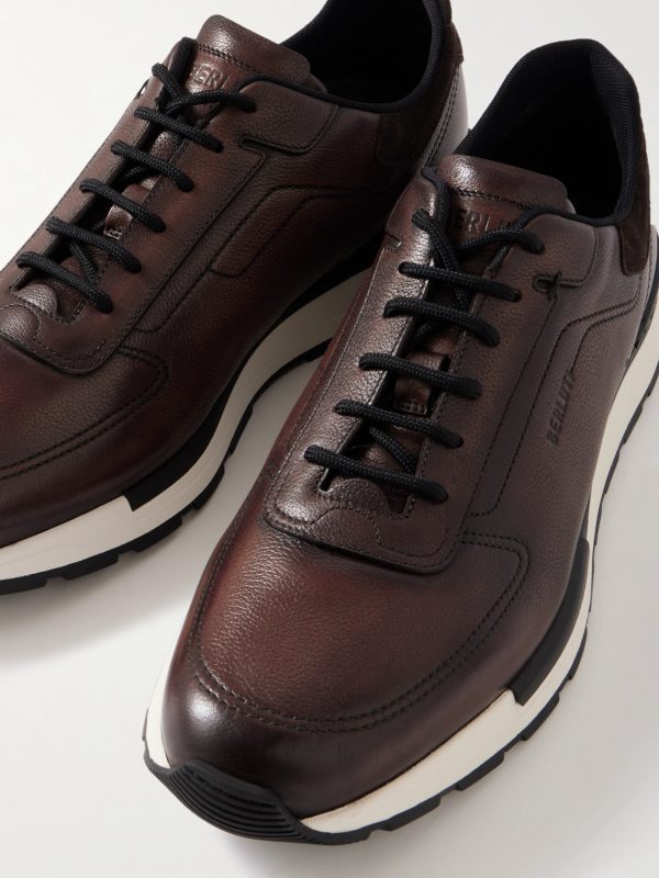 Fast Track Suede-Trimmed Full-Grain Venezia Softy Leather Sneakers - CU