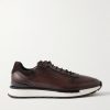 Fast Track Suede-Trimmed Full-Grain Venezia Softy Leather Sneakers