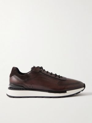 Fast Track Suede-Trimmed Full-Grain Venezia Softy Leather Sneakers