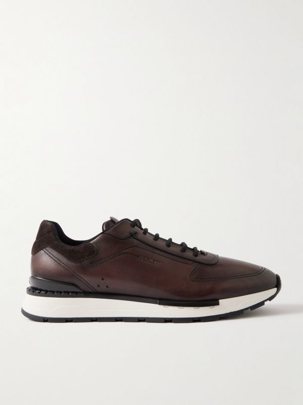 Fast Track Suede-Trimmed Full-Grain Venezia Softy Leather Sneakers