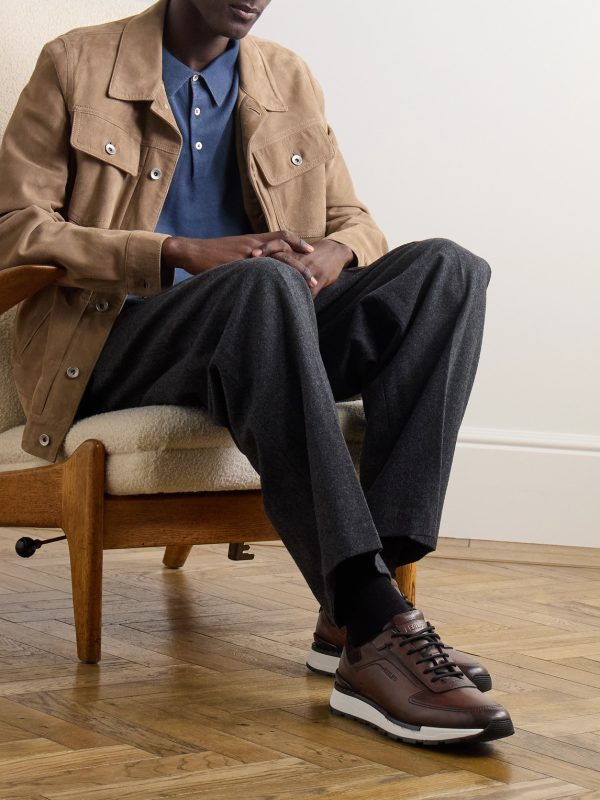 Fast Track Suede-Trimmed Full-Grain Venezia Softy Leather Sneakers - OU