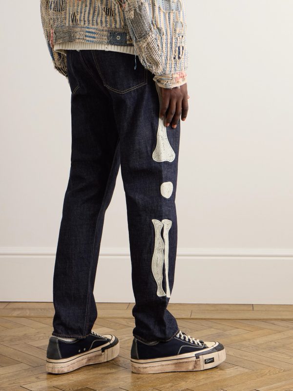 Slim-Fit Crochet-Trimmed Jeans - BK Slim-Fit Crochet-Trimmed Jeans - BK