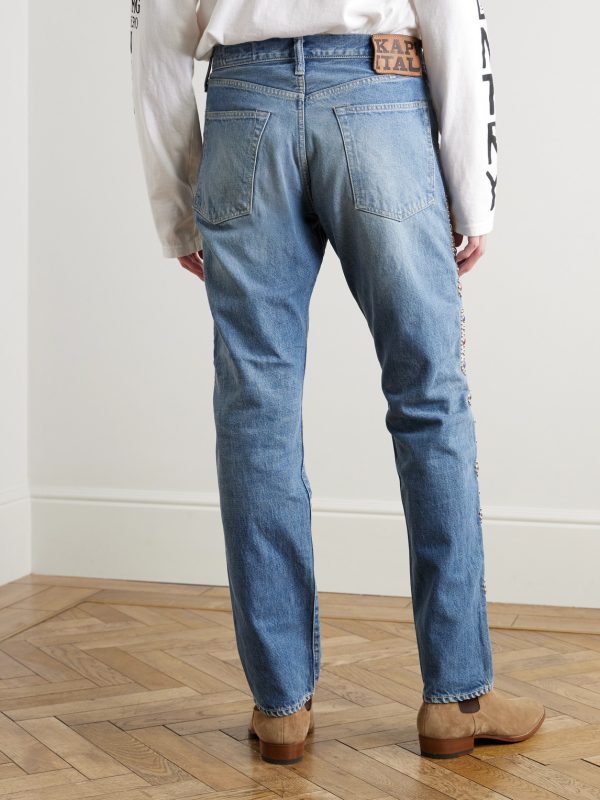 Monkey Cisco Straight-Leg Leather-Trimmed Embellished Jeans - BK Monkey Cisco Straight-Leg Leather-Trimmed Embellished Jeans - BK