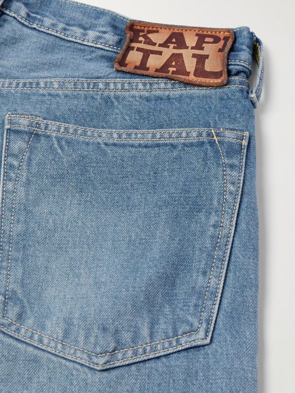 Monkey Cisco Straight-Leg Leather-Trimmed Embellished Jeans - CU Monkey Cisco Straight-Leg Leather-Trimmed Embellished Jeans - CU