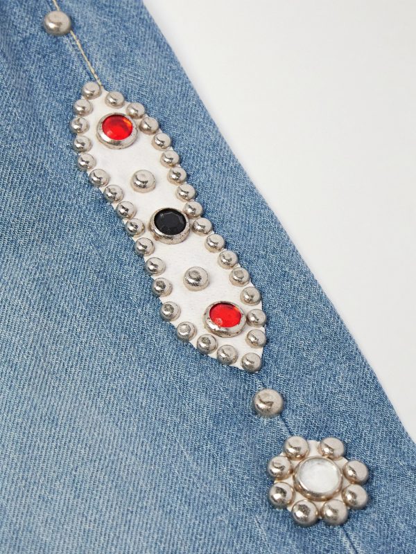Monkey Cisco Straight-Leg Leather-Trimmed Embellished Jeans - E1 Monkey Cisco Straight-Leg Leather-Trimmed Embellished Jeans - E1
