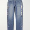 Monkey Cisco Straight-Leg Leather-Trimmed Embellished Jeans Monkey Cisco Straight-Leg Leather-Trimmed Embellished Jeans