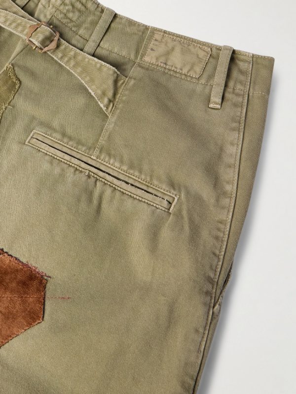 Katsuragi Tapered Appliquéd Distressed Cotton-Twill Trousers - CU Katsuragi Tapered Appliquéd Distressed Cotton-Twill Trousers - CU