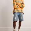 Straight-Leg Leather-Trimmed Embellished Denim Shorts - OU