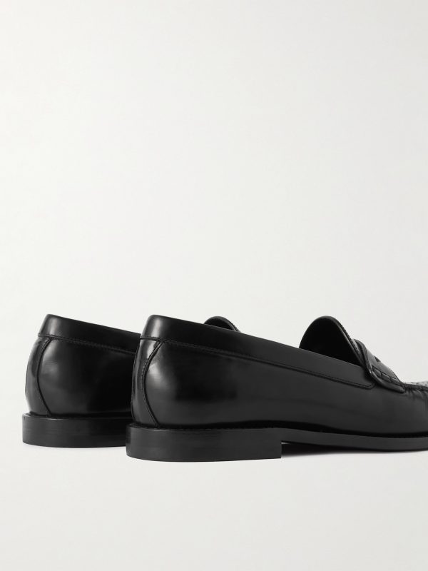 Vivienne Perforated Glossed-Leather Penny Loafers - BK