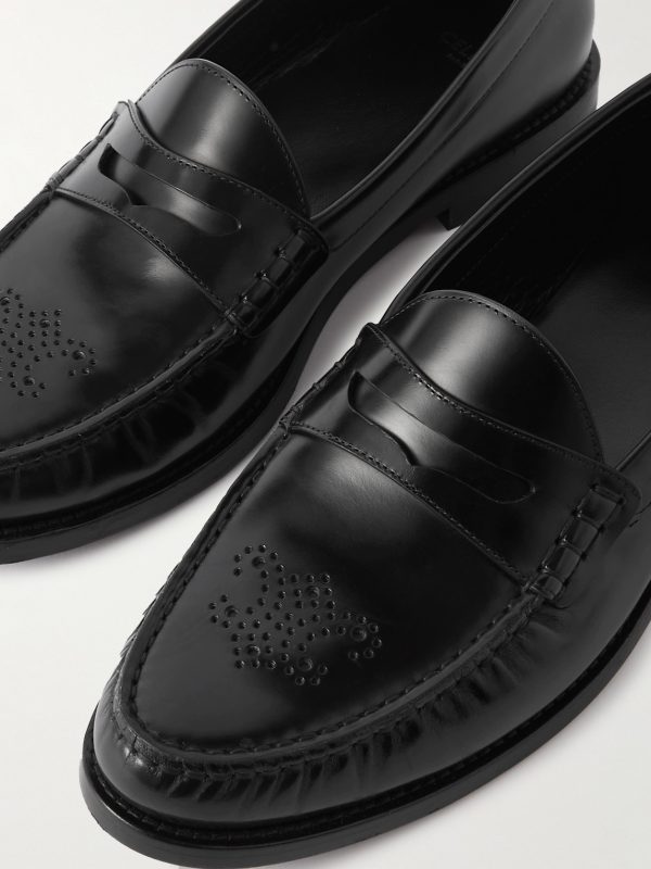 Vivienne Perforated Glossed-Leather Penny Loafers - CU