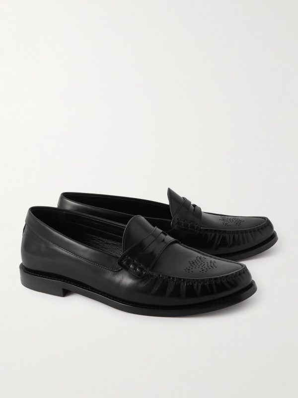 Vivienne Perforated Glossed-Leather Penny Loafers - FR