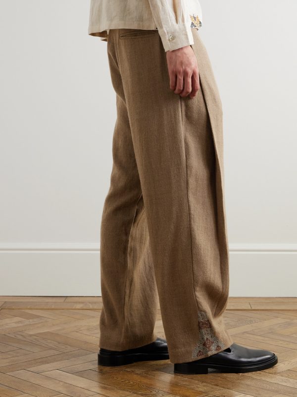 Straight-Leg Embellished Wool Trousers - BK Straight-Leg Embellished Wool Trousers - BK