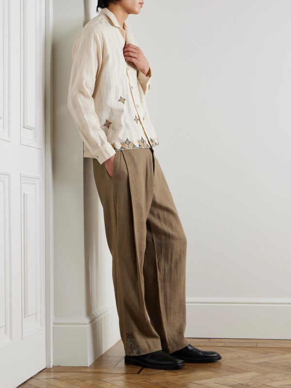 Straight-Leg Embellished Wool Trousers - OU Straight-Leg Embellished Wool Trousers - OU