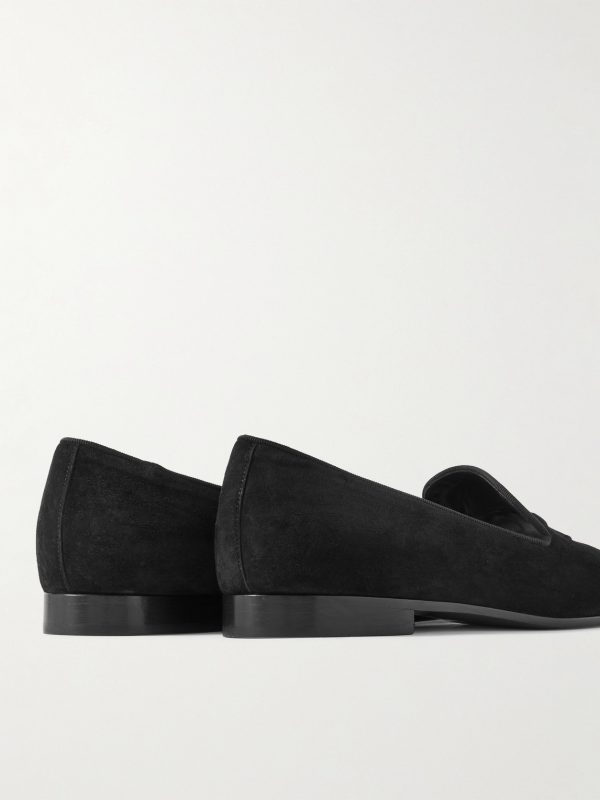 Logo-Embroidered Grosgrain-Trimmed Suede Loafers - BK