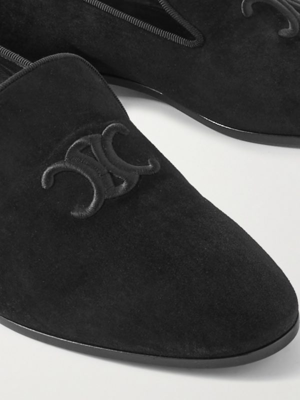Logo-Embroidered Grosgrain-Trimmed Suede Loafers - CU