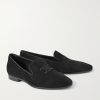 Logo-Embroidered Grosgrain-Trimmed Suede Loafers - FR