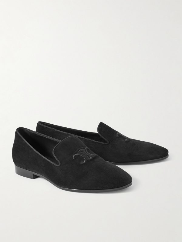 Logo-Embroidered Grosgrain-Trimmed Suede Loafers - FR