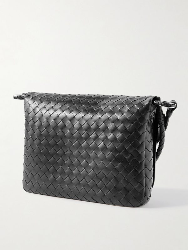 Swing Intrecciato Leather Messenger Bag - BK