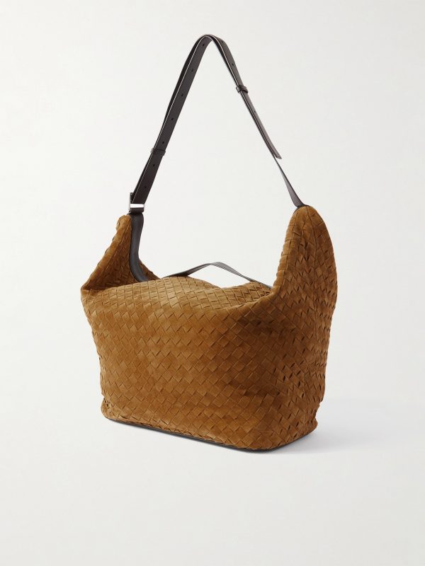 Large Passenger Leather-Trimmed Intrecciato Suede Weekend Bag - BK Large Passenger Leather-Trimmed Intrecciato Suede Weekend Bag - BK