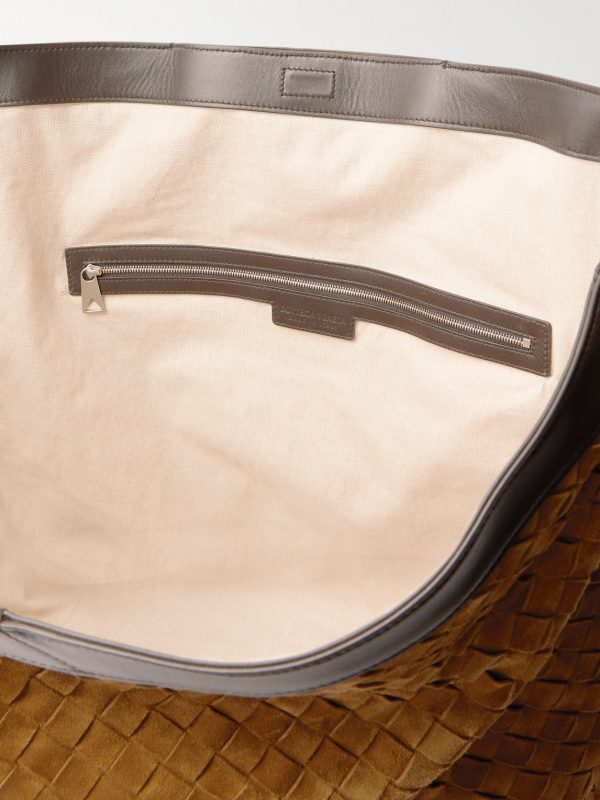 Large Passenger Leather-Trimmed Intrecciato Suede Weekend Bag - E1 Large Passenger Leather-Trimmed Intrecciato Suede Weekend Bag - E1