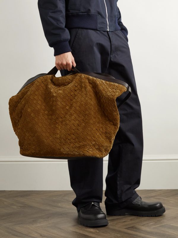 Large Passenger Leather-Trimmed Intrecciato Suede Weekend Bag - E2 Large Passenger Leather-Trimmed Intrecciato Suede Weekend Bag - E2