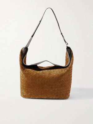 Large Passenger Leather-Trimmed Intrecciato Suede Weekend Bag