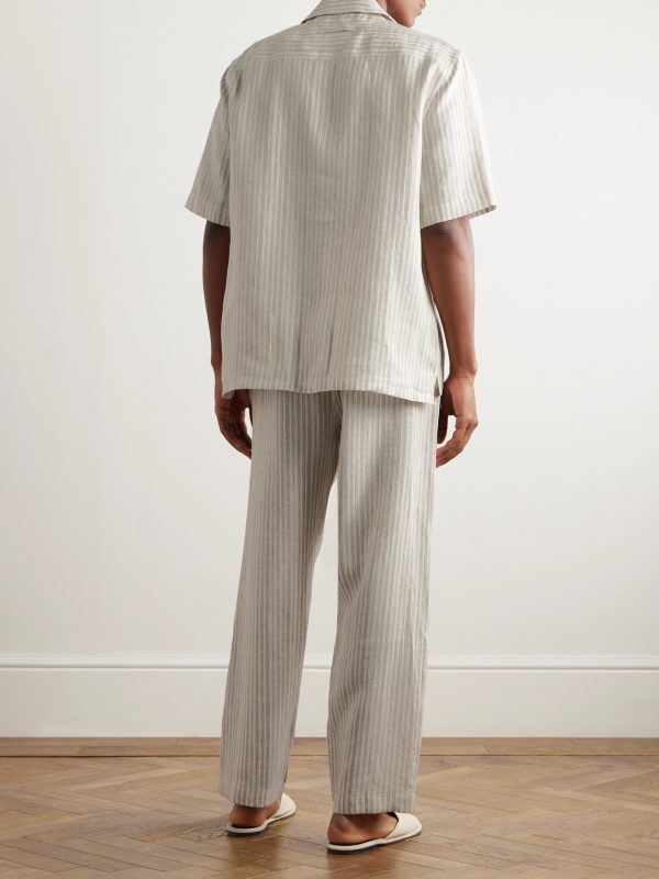 Logo-Embroidered Striped Linen Pyjama Set - BK