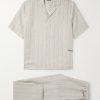 Logo-Embroidered Striped Linen Pyjama Set