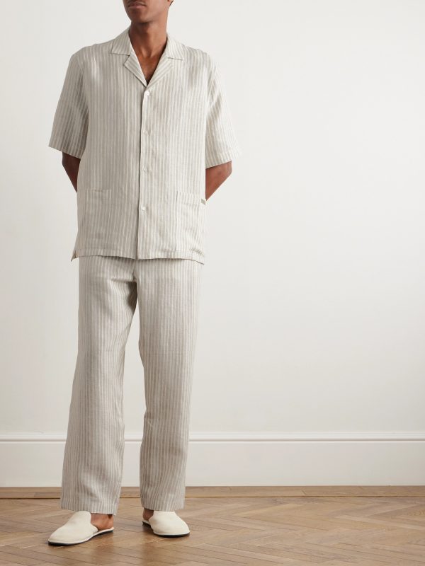 Logo-Embroidered Striped Linen Pyjama Set - OU