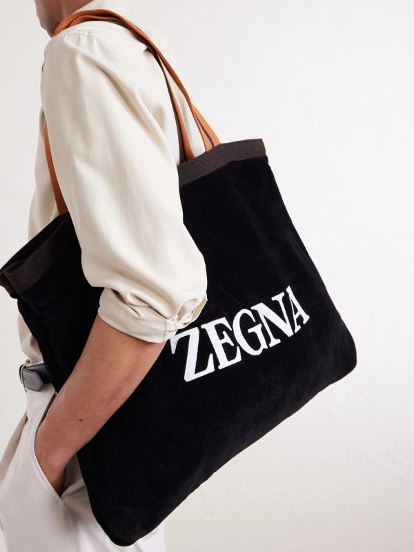 Logo-Embroidered Cotton-Terry Beach Towel Tote Bag - BK