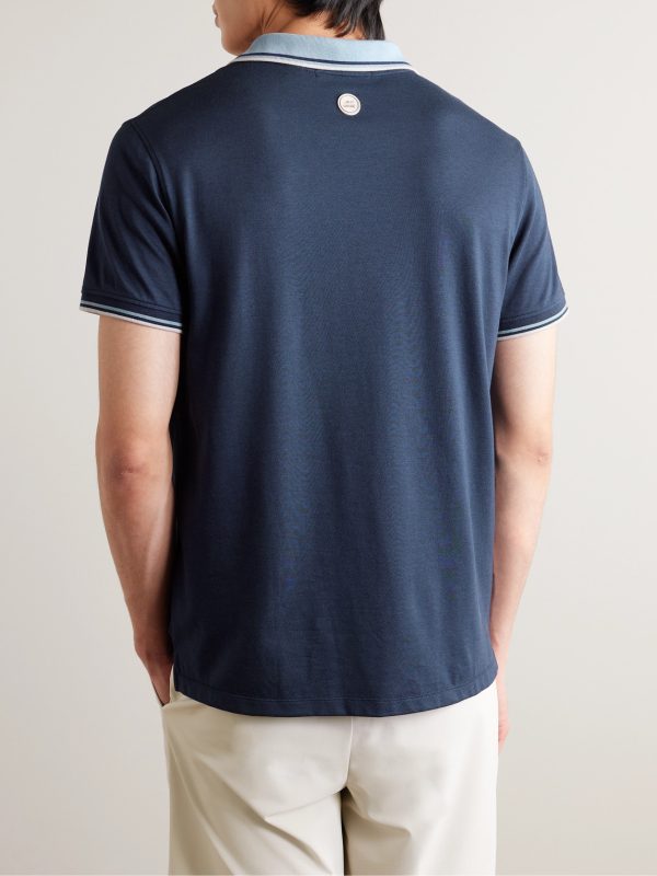 + G/FORE Golf Striped Logo-Appliquéd Piqué Polo Shirt - BK + G/FORE Golf Striped Logo-Appliquéd Piqué Polo Shirt - BK