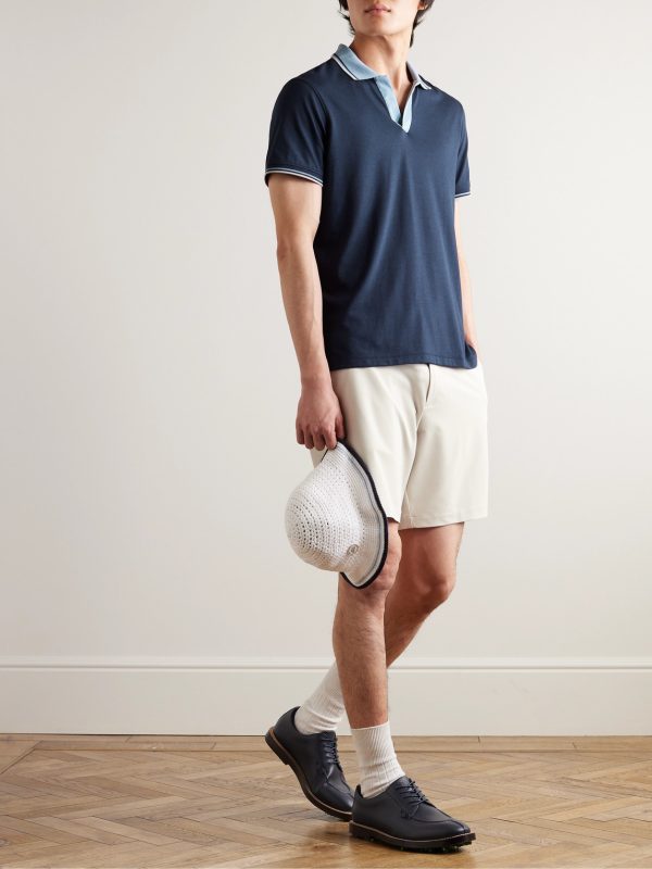 + G/FORE Golf Striped Logo-Appliquéd Piqué Polo Shirt - OU + G/FORE Golf Striped Logo-Appliquéd Piqué Polo Shirt - OU
