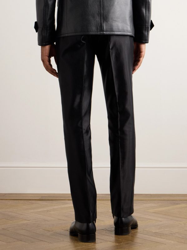 Dyylan Slim-Fit Ribbed Cotton-Blend Satin Trousers - BK