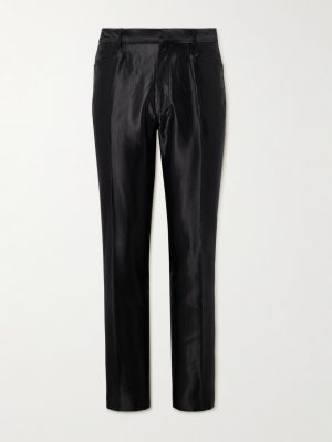 Dyylan Slim-Fit Ribbed Cotton-Blend Satin Trousers