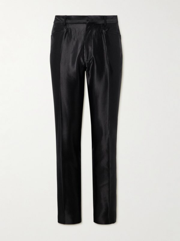 Dyylan Slim-Fit Ribbed Cotton-Blend Satin Trousers