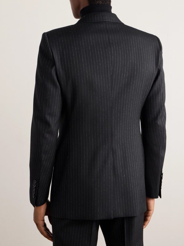 Dyylan Slim-Fit Pinstriped Metallic Wool-Blend Twill Suit Jacket - BK