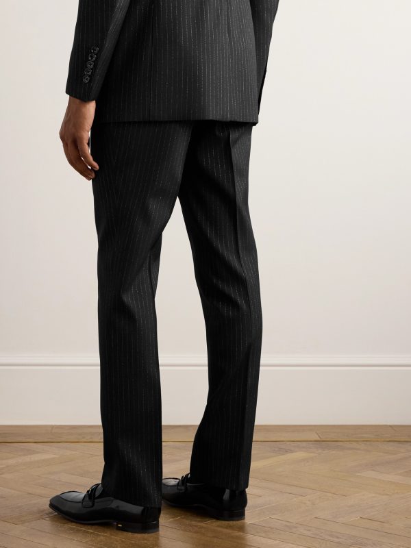 Dyylan Tapered Pinstriped Metallic Wool-Blend Twill Trousers - BK Dyylan Tapered Pinstriped Metallic Wool-Blend Twill Trousers - BK